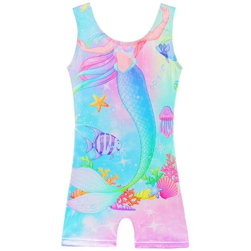 Sleeveless Gymnastics Leotard for Girls - Blue Fishtail, 2-3T