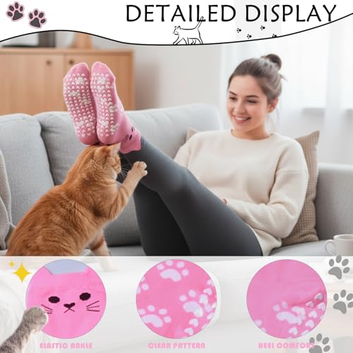 Women's Non-Slip Cat Print Yoga Socks - 5 Pairs