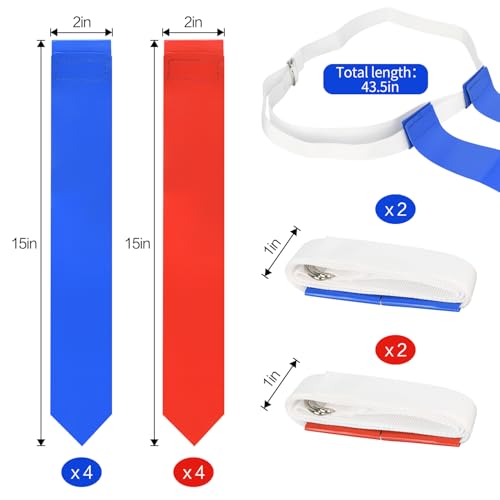 Flag Football Belts Set - Easy Tear Away, 4 Pcs (2 Blue + 2 Red)