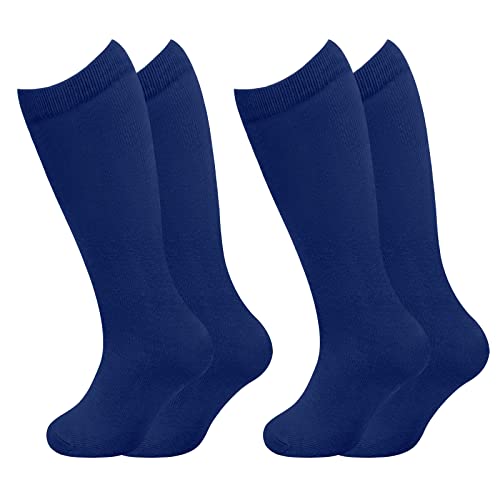 Kids Soccer Socks - Toddler Knee High Tube Socks, 2 Pack Navy (6-9 Years)