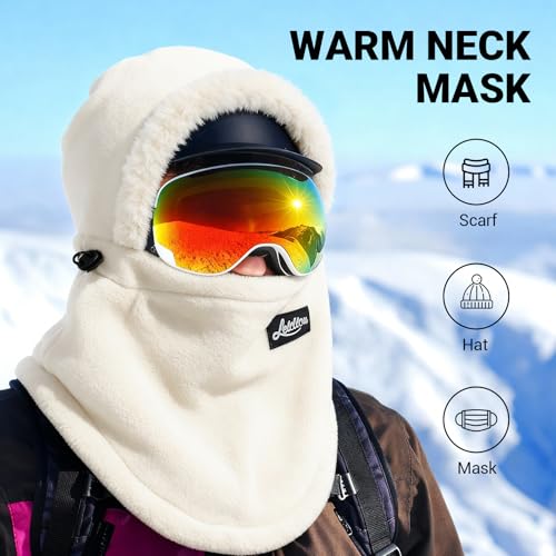 Women's Winter Fleece Balaclava Ski Mask - Windproof Neck Warmer - Beige