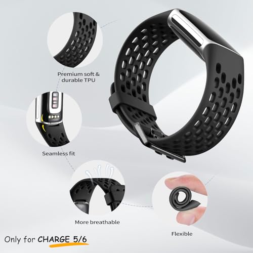 Breathable Waterproof Sport Band for Fitbit Charge 5/6 - Black & Slate Blue & Dark Green