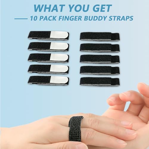 Finger Splint Buddy Straps - 10 Pack Black for Injured Fingers Support