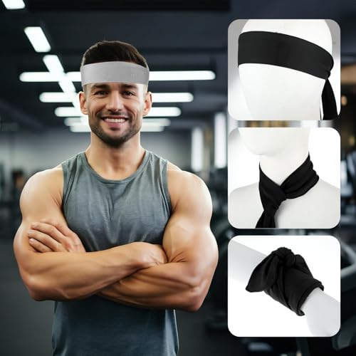Adjustable Sports Headbands - 3-Pack Sweat Wicking - Black, White, Dark Gray