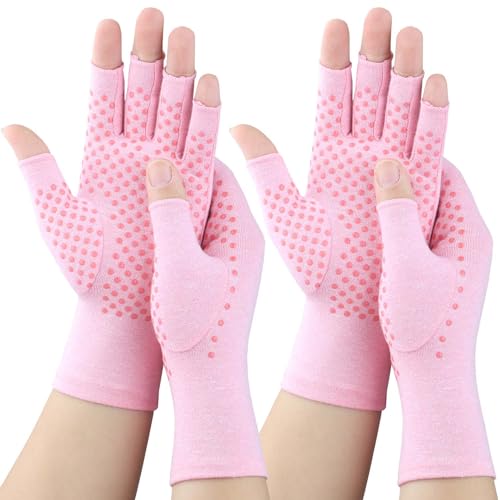 Compression Arthritis Gloves for Hand Support - Pink, 2 Pairs, Small