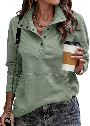 Casual Long Sleeve Stand Neck Sweatshirt Pullover Top - Large / B Green