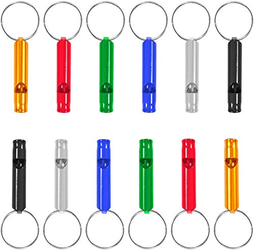 Set of 12 Aluminum Emergency Survival Whistles with Key Rings - 120dB