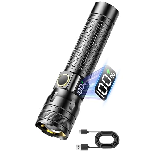Gotellx 1 Pack Rechargeable LED Flashlight with Digital Power Display, USB-C