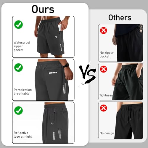 FIONECA Men's 2 Pack Athletic Shorts - Medium Black & Dark Gray, 7-Inch Quick Dry Gym Running Mesh Shorts with Zipper Pockets