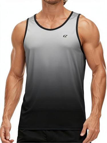 EZRUN Men's Quick Dry Tank Top Pack of 3 - UPF 50+ Sweat-Wicking Gym Shirts, Large, Gradient Blue/Sapphire/Grey