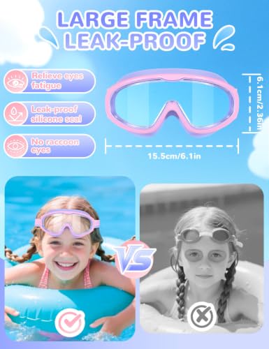 Supertrip Kids Swim Goggles with Fabric Strap - Seablue/Pink/Purple, Size Adjustable