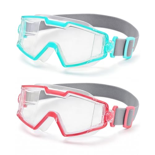 Kids Swim Goggles - Anti-Fog, No Leak, Wide View - Green & Pink