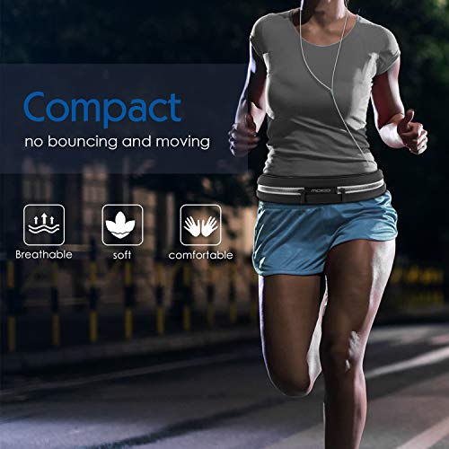 Reflective Running Belt - Dual-Pouch Waist Pack for 6.5 in Phones - Black