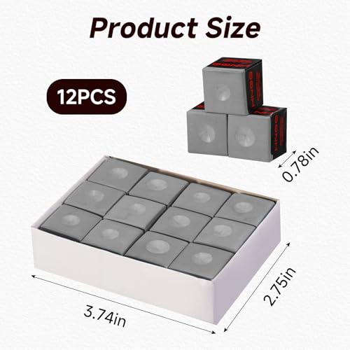 Premium Low-Dust Pool Cue Chalk - 12-Pack, Gray