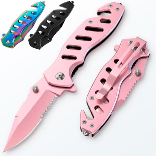 Pink Pocket Knife for Women - Legal Small 2.68 Inch Serrated Blade