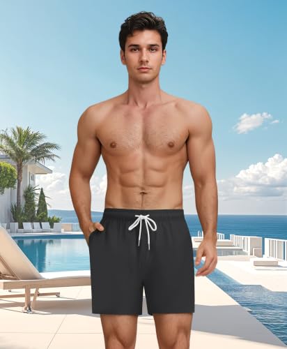 Lncropo Men's 2-in-1 Black Swim Trunks 5 Inch Swim Shorts Medium