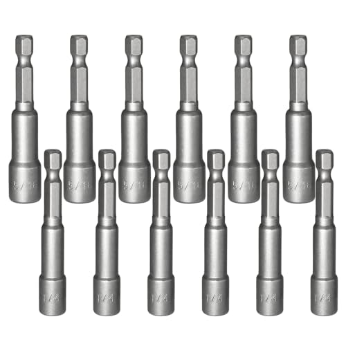 12Pcs 1/4 & 5/16 Inch Magnetic Nuts Driver Impact Driver Drill Bits - 1/4 Inch Shank, Power Nut Drill Bit Socket Nut Driver Bits for Electric