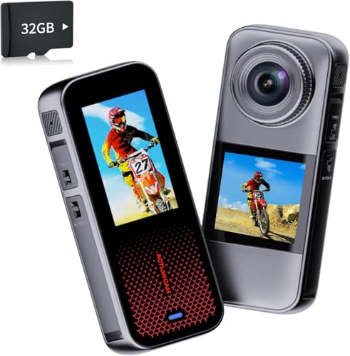 Xilecam Action Camera with Dual LCD Screens, 32GB Card, 2x1350mAh Batteries, Rainproof Waterproof Cam - Metallic Gray
