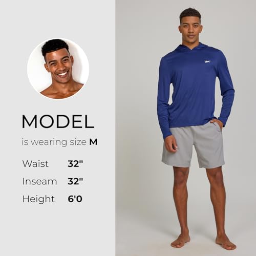 Reebok Men's Hooded Rash Guard Long Sleeve Sun Hoodie Fishing Shirt - Medieval Blue, Large