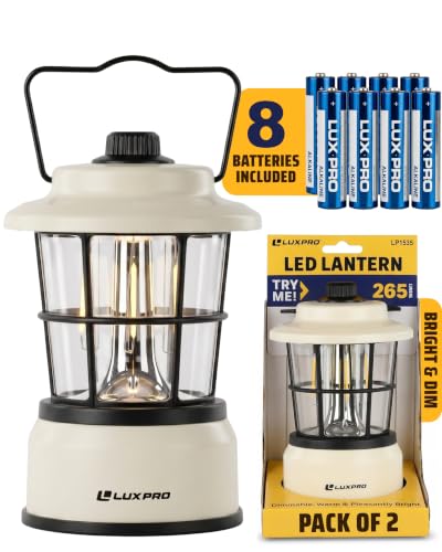 LUXPRO Retro Outdoor Lantern 2 Pack Beige – Battery Powered Camping Lamps