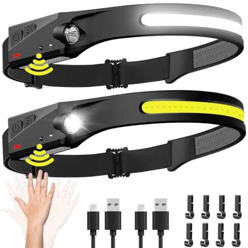 Rechargeable Headlamp 2 Pack with Motion Sensor - 230° Wide Beam LED