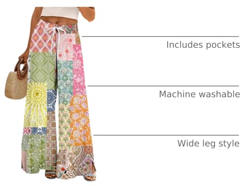 Boho Palazzo Pants for Women - High Waist Floral Lounge Trousers - Small Q Mint Green