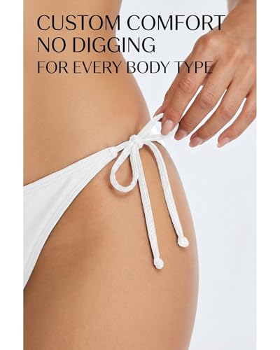 Holipick Women's White Low Waist String Bikini Bottoms - Moderate Coverage Small