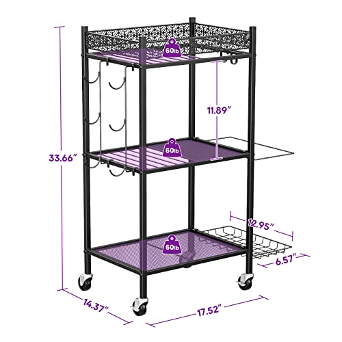 3-Tier Yoga Mat Storage Rack with Wheels & Hooks - Black