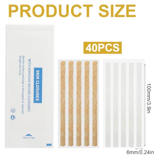 Sterile Wound Closure Strips - 40 Adhesive Skin Sutures, 1/4" x 4"