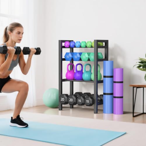 4-Tier Dumbbell Rack - Adjustable Heavy-Duty Storage Rack - Short