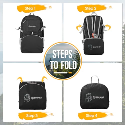 ZOMAKE 35L Black Lightweight Foldable Water-Resistant Backpack