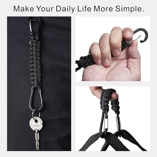 Paracord Keychain Carabiner Clips - 3 Pack, Black