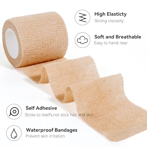 Self-Adhesive Cohesive Bandage Wrap - 1 Inch, 16 Rolls for First Aid & Sports