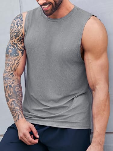 Men's Sleeveless Tank Top with Crew Neck - Loose Fit Activewear Shirt