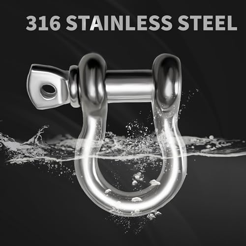 316 Stainless Steel D-Ring Shackles - Heavy Duty 1/4 Inch 4 Pack