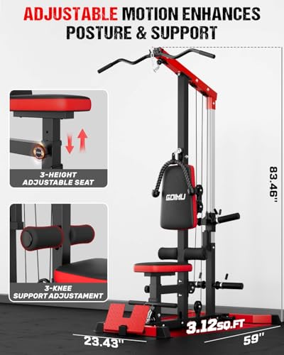 3-in-1 LAT Pulldown Machine with AB Crunch - Red