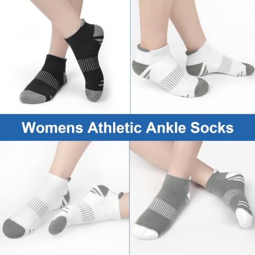 Breathable Women's Ankle Socks - 5 Pairs, Black White Gray