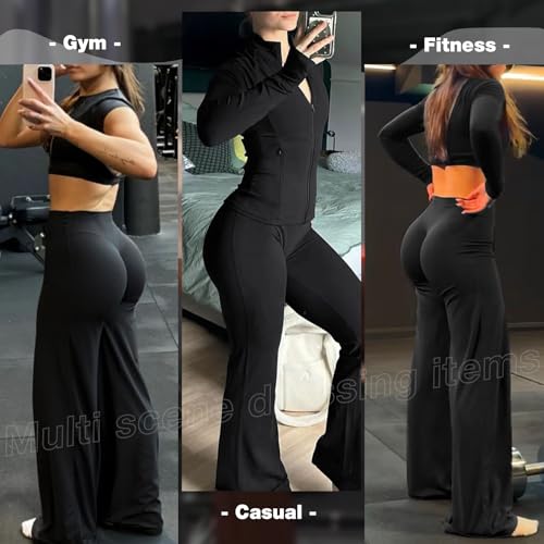 Women’s Black Wide Leg Yoga Pants - 31.7" Inseam, Medium Fit, Size 5'2"-5'5"