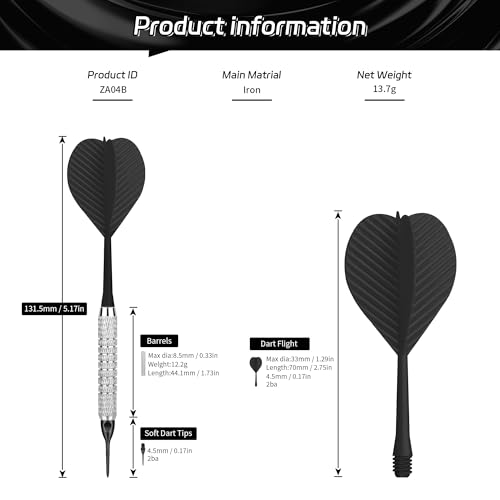 Soft Tip Darts Set - 12pcs with 100 Extra Tips - 2BA