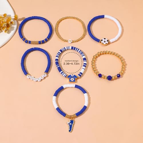 Stretch Beaded Soccer Bracelet - Game Day Sports Jewelry - Blue
