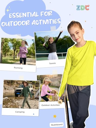 ZDC Girls Long Sleeve Athletic Tee 9-10 Years Black Quick Dry Sports Top
