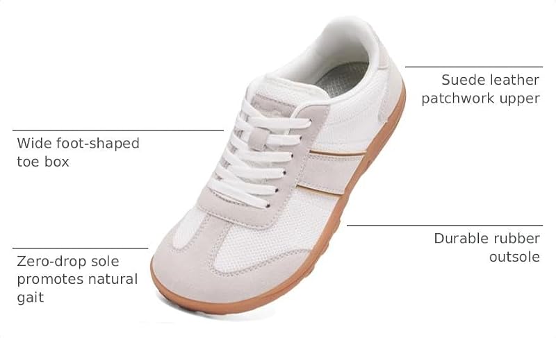SILENTCARE Women's Wide Toe Box Barefoot Casual Sneakers 8 White