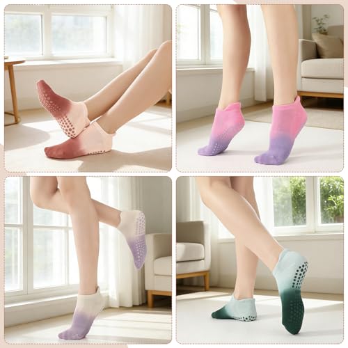 Ombre Non-Slip Pilates Grip Socks for Women - 4 Pairs