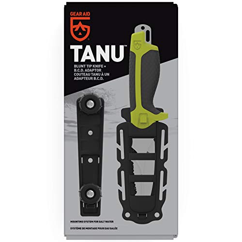 GEAR AID Tanu Dive & Rescue Knife with Sheath, 3" Blunt Tip, Gray, B.C.D. Adapter Included