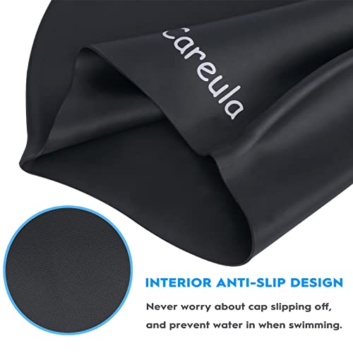 Careula 2 Pack Kids Large Silicone Swim Cap for Long Hair – Black & Rose Red
