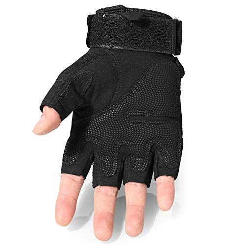Tactical Fingerless Gloves - Black, Medium | Breathable, Anti-Slip, Impact Resistant