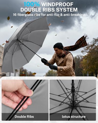 Gonex 72 Inch Windproof Auto Open Golf Umbrella with UV Protection - Grey