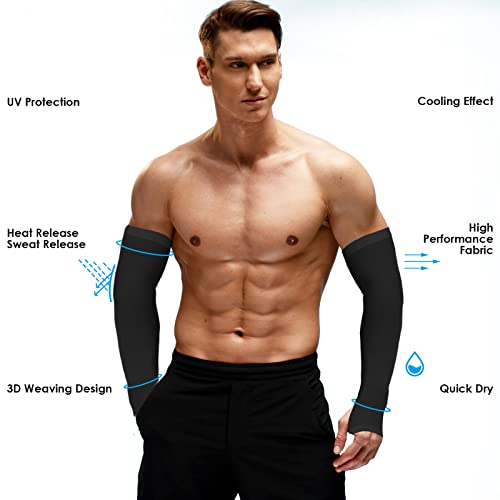 UV Protection Arm Sleeves - 4 Pairs Compression Cooling - Black