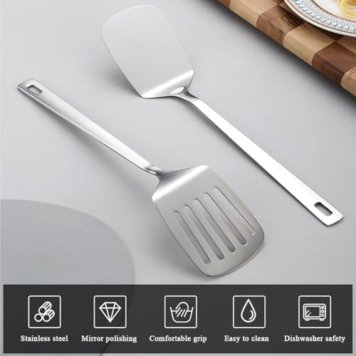 Kyraton Stainless Steel Spatulas Set, Silver Slotted Turner, Solid