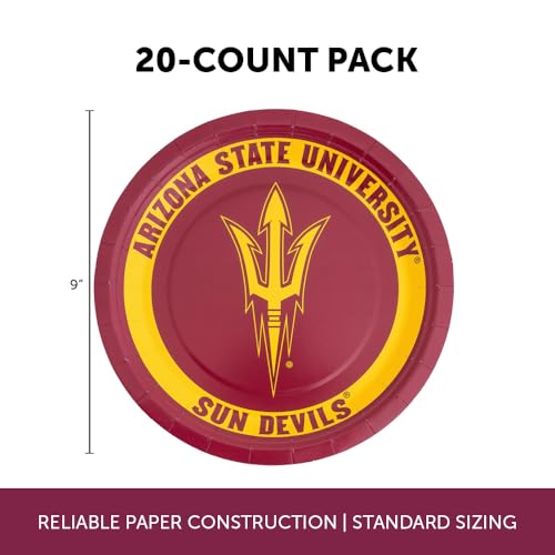 Arizona State University 20-Count 9-Inch Paper Plates - Officially Licensed